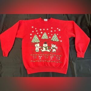 Vintage Grandma Ugly Christmas Sweatshirt Bears Skating Snowing Christmas Trees